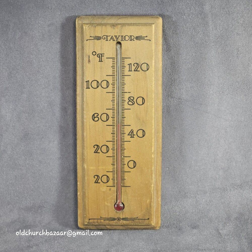 Taylor Brown Wood Glass Thermometer Wall Window Panel Antique Retro Home Decor